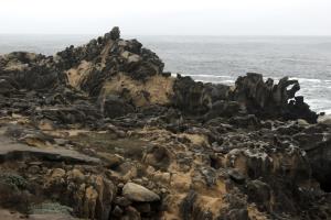 Jagged rocks overlooking water in Salt Point