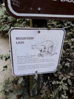 Sign for mountain lions near Porter Picnic Area Parking Lot