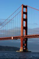 Golden Gate Bridge seen in morning, departing San Francisco Marina.