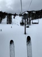Riding up lift in Alpine Meadows