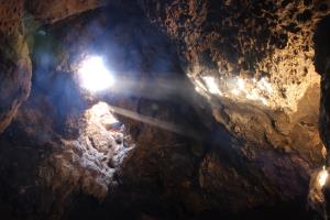 Light from inside lava tube cave