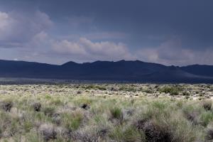 Storm clouds in distance seen from Mono Lake