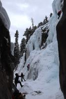 Climbers belaying in South Park section of Ouray Ice Park