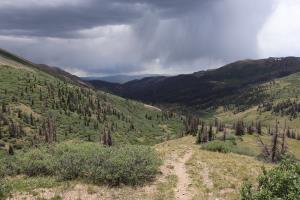 Rain clouds seen near beginning of San Luis Peak trail