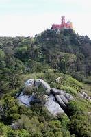 Looking at Pena Palace from Castle of the Moors