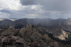 Summit view on Mt. Yale with incoming rain