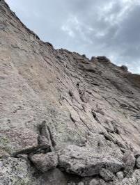 7:55AM looking up at Homestretch section of Longs Peak Keyhole Route