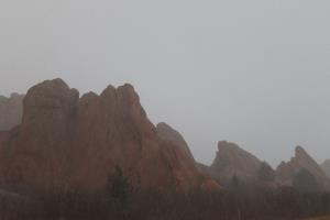 Rocks seen while it snows in Roxborough State Park
