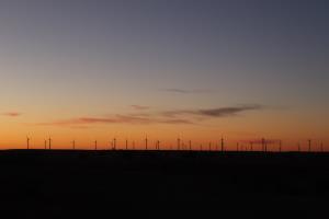 Wind turbines in Pawnee National Grassland after sunset