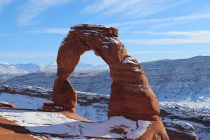 Delicate Arch in snow with shadow