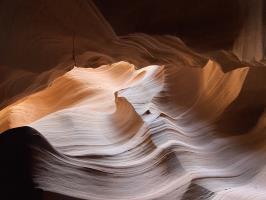 In Antelope Canyon with waves on walls