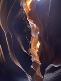 Looking up in Antelope Canyon with narrow opening