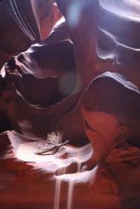 Sand thrown, pouring down in Antelope Canyon