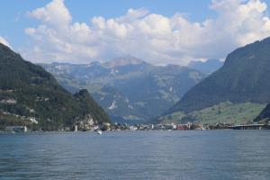 View from boat on lake back to Lucerne