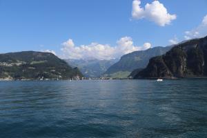 View from boat on lake back to Lucerne