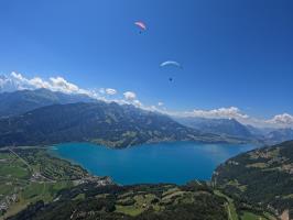 View of lakes and other paragliders seen from the sky