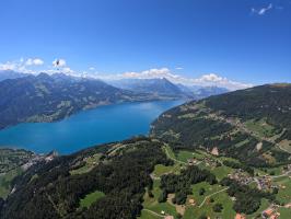 View of lakes while paragliding