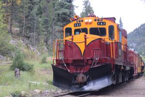 Train to Durango slowing down for hikers at Needleton