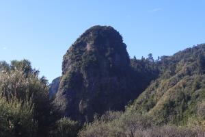 Rock from ancient volcano seen from trail