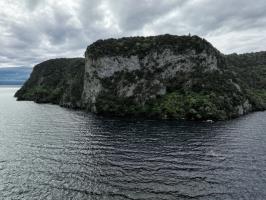 Drone view in lake by cliff near freedom camping