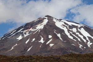 Mt. Ruapehu with snow seen after Waihohonu Hut