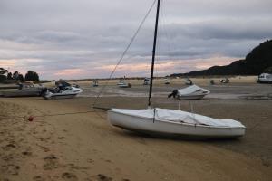 Boats at low tide in Torrent Bay