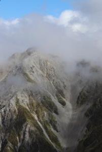 Clouds on mountain seen ascending Avalanche Peak Track