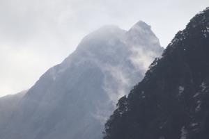 Fog on mountains seen in morning at Routeburn Flats