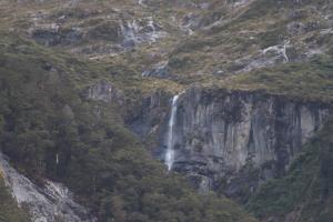 Waterfall in distance on Milford Track