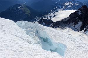 Crevasse opening seen while descending Mt. Rainier