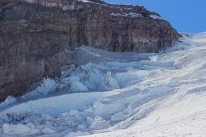 View of crevasses and snow on rocks from Ingraham Flats