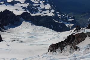 Closer view of crevasses seen while descending Mt. Rainier