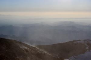 Closer view of sulfur vent fumes on summit of Mt. Rainier