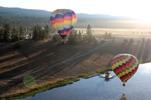 Balloons crossing over lake