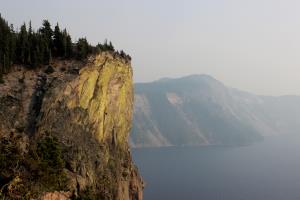 View from overlook at rocks facing Crater Lake