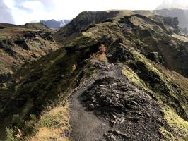 Narrow and steep section of Fimmvörðuháls Trail
