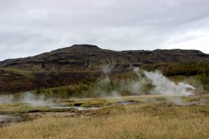 View of steam at Geysir