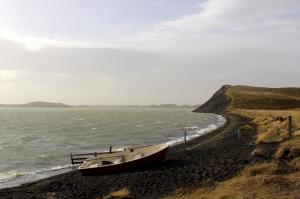 Boat near shore of Mývatn lake