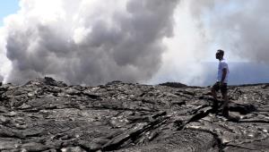 Standing near lava flow