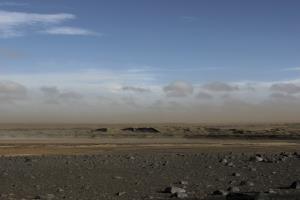 Dust storms in distance while driving to Dettifoss