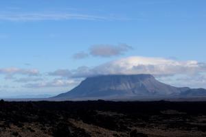 Herðubreið, a tuya (flat-topped, steep-sided volcano), seen leaving Askja