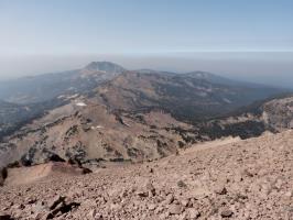 Smokey rock landscape seen from descending Lassen Peak