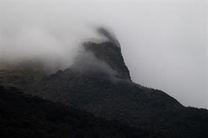 Clouds over mountain seen in Doubtful Sound